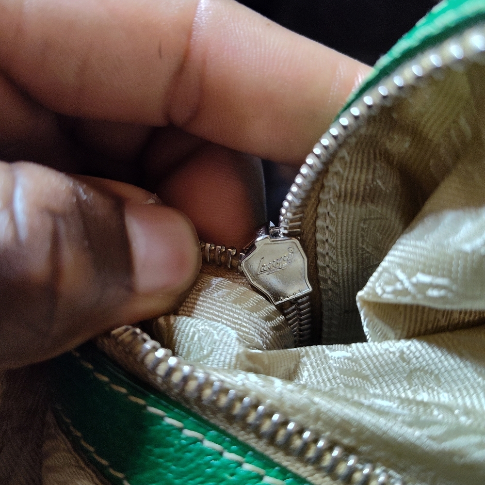 Prada Cinghiale Leather Trimmed Canapa Grezza Shoulder Bag Green Beige - Picture 13 of 13